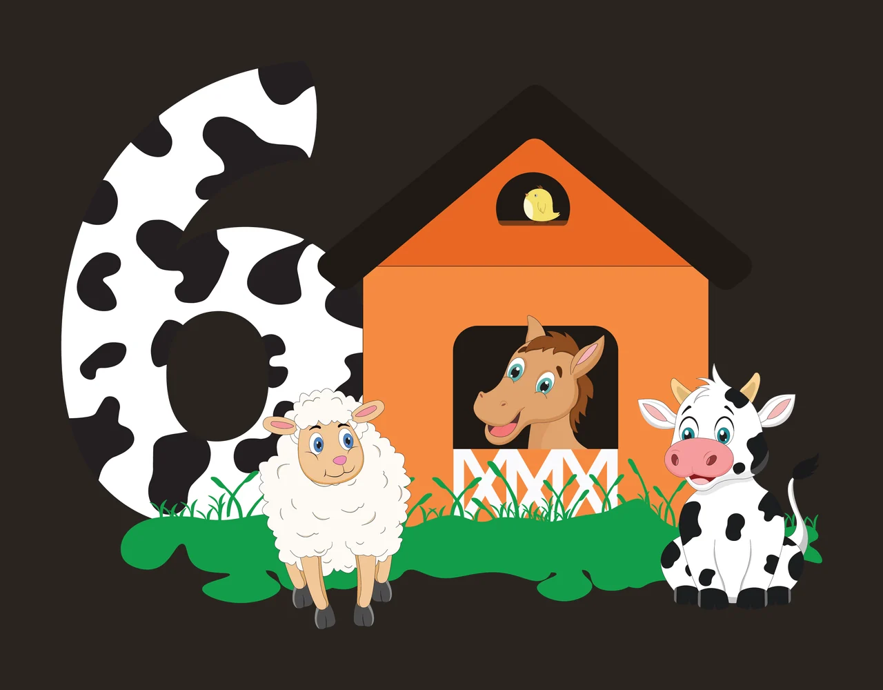 Farm Black Silhouette Of Number Six With House standing cow contrast preview thumbnail