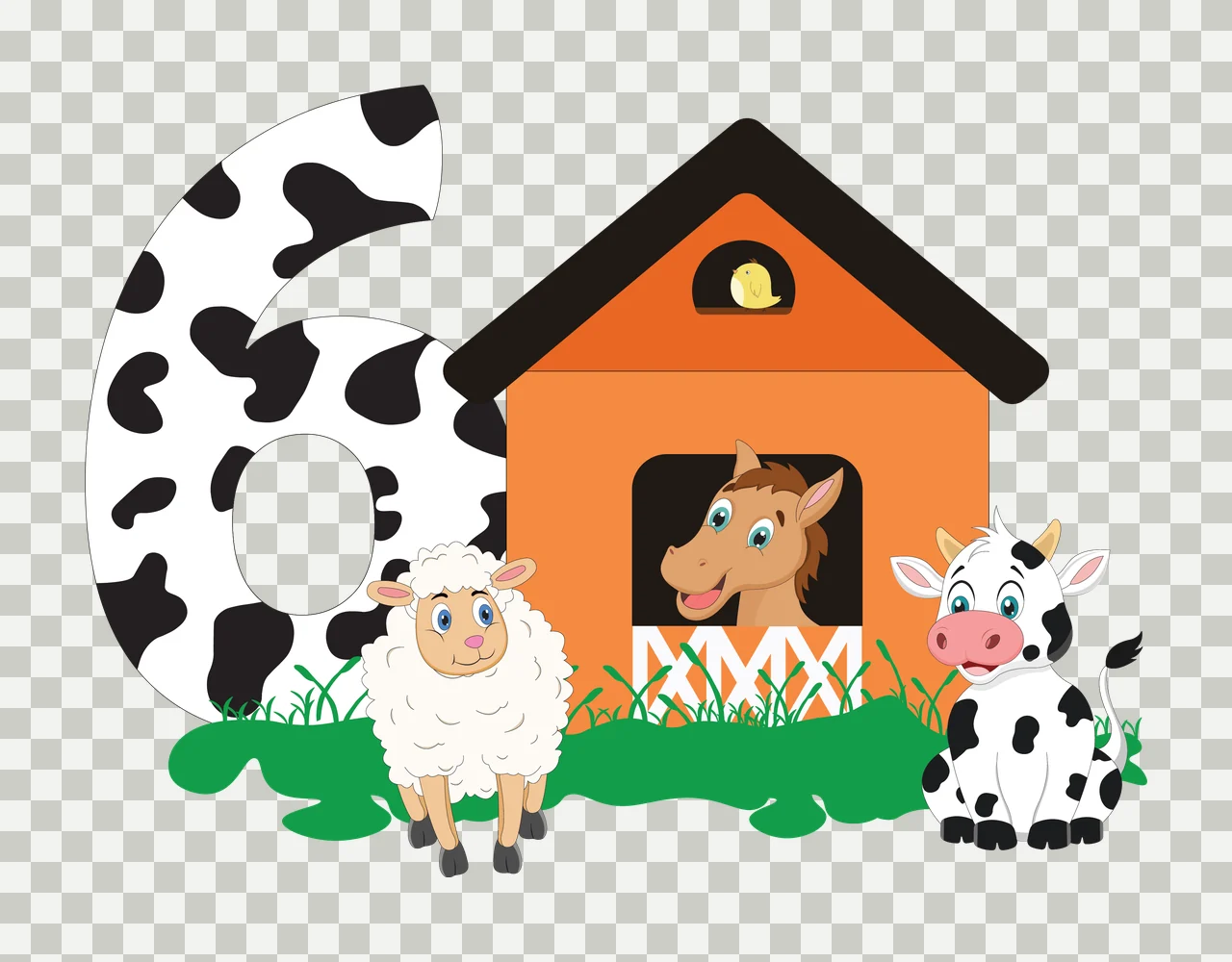 Farm Black Silhouette Of Number Six With House standing cow transparency and detail preview thumbnail