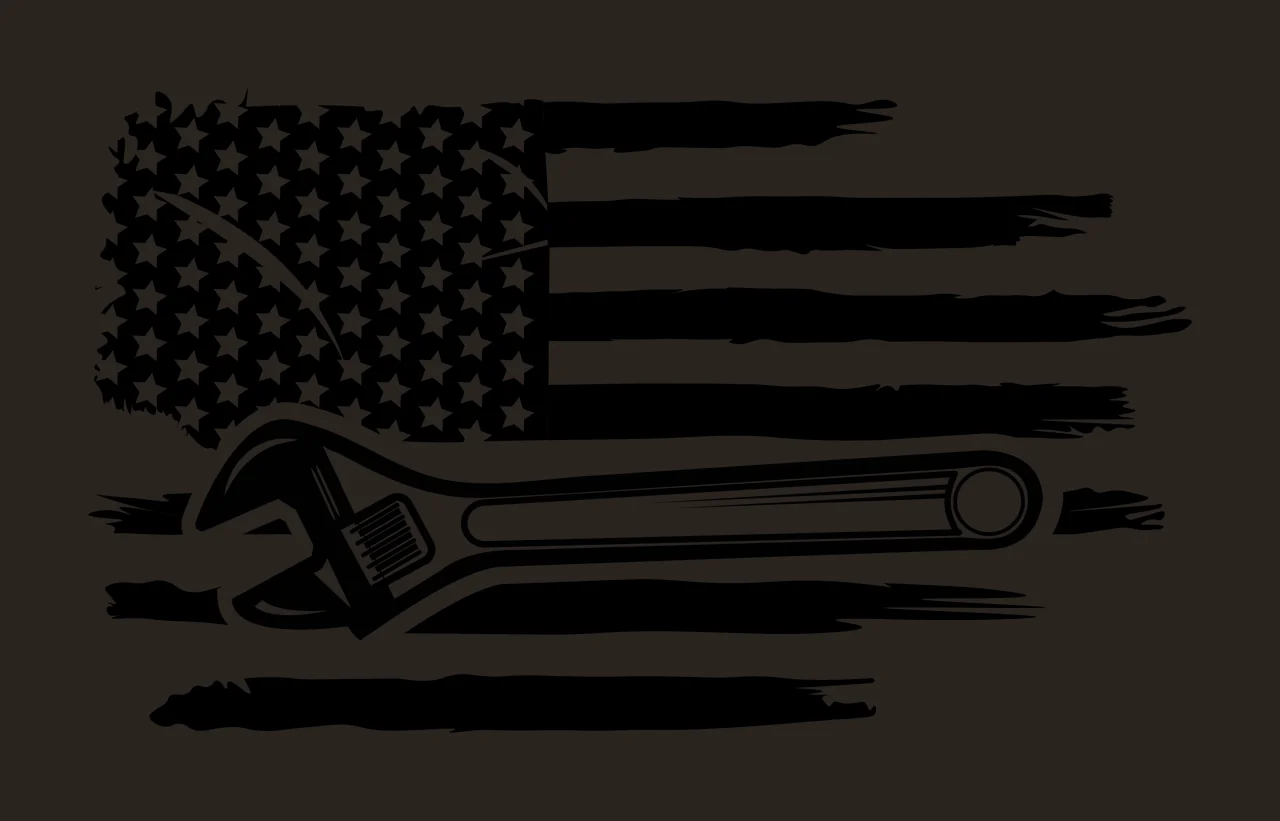 Mechanic Adjustable Wrench Over American Flag and stars stripes contrast preview thumbnail