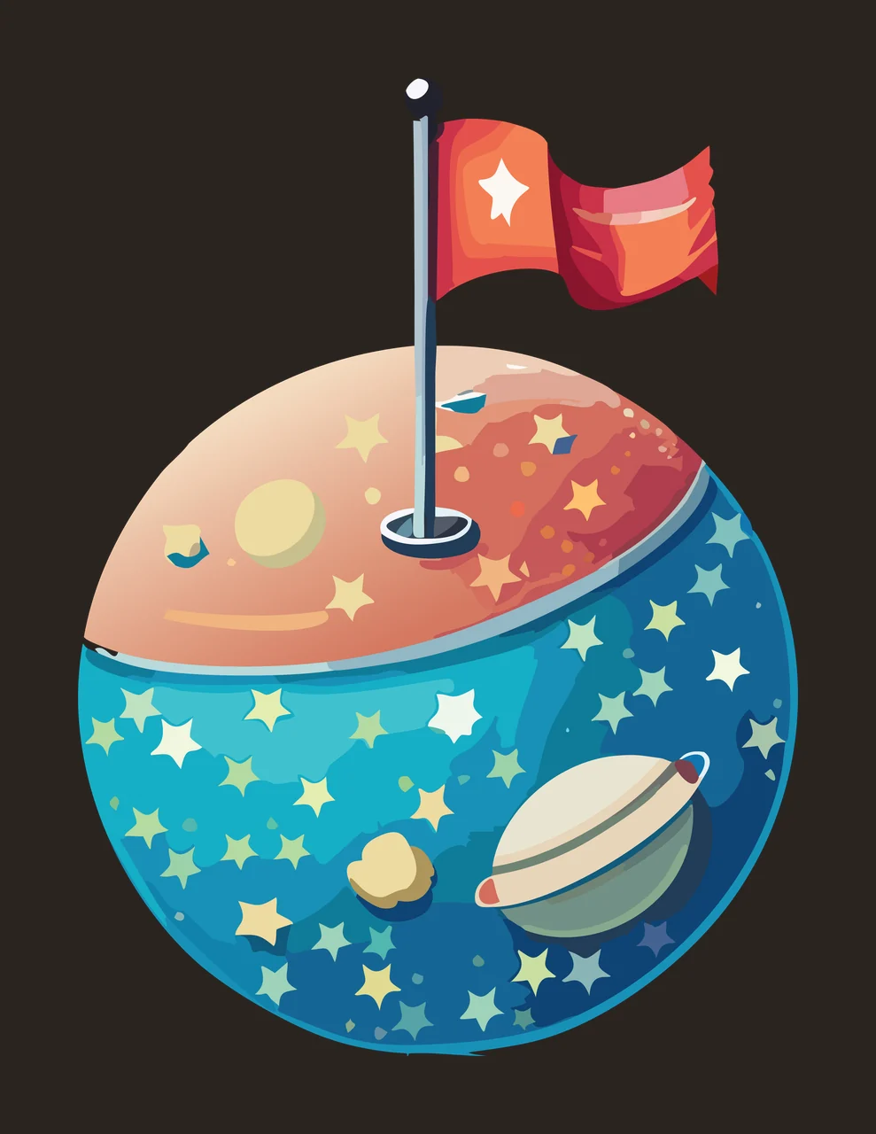 Space Flag On Moon Surface Drawing stars craters illustrated contrast preview thumbnail