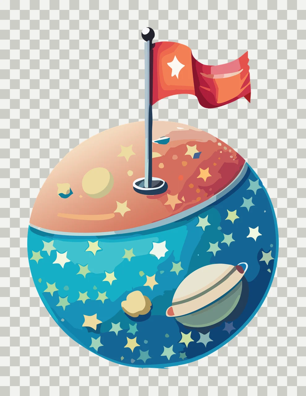 Space Flag On Moon Surface Drawing stars craters illustrated transparency and detail preview thumbnail