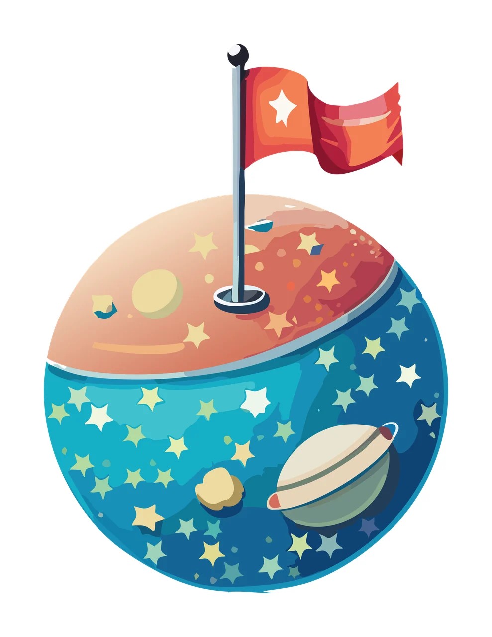 Space Flag On Moon Surface Drawing stars craters illustrated