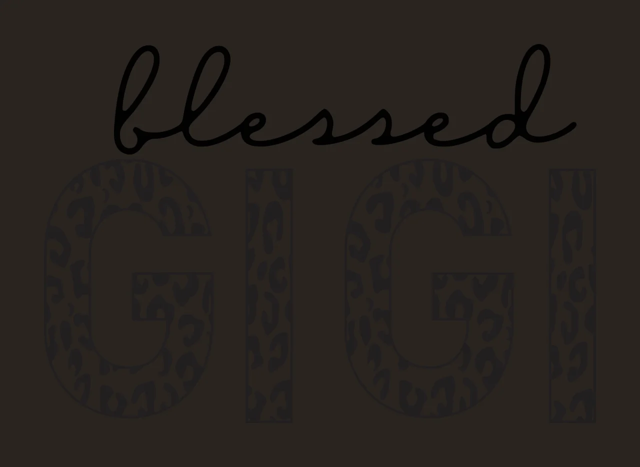 Blessed GIGI Typography Design with cursive script typography, block font, black and white leopard pattern and animal spots contrast preview thumbnail