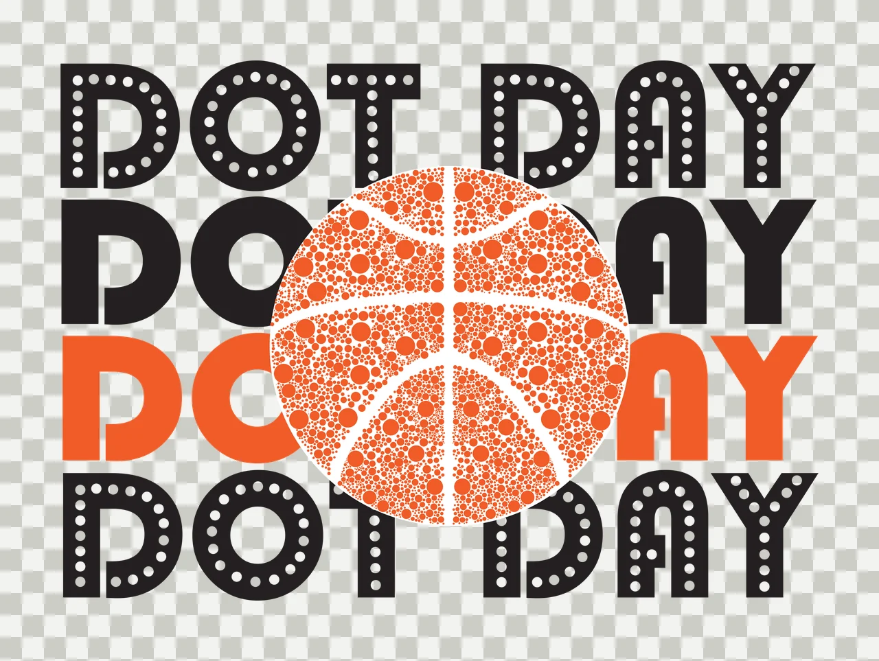 Dot Day Lettering With Central Circle repeating black white background transparency and detail preview thumbnail
