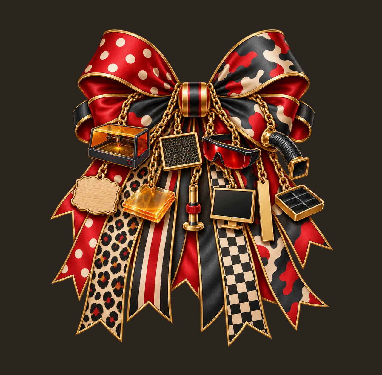 Laser Engraving Maker Bow Charm PNG, Gold Chain Charms, Transparent Sublimation Design, Digital Download contrast preview thumbnail