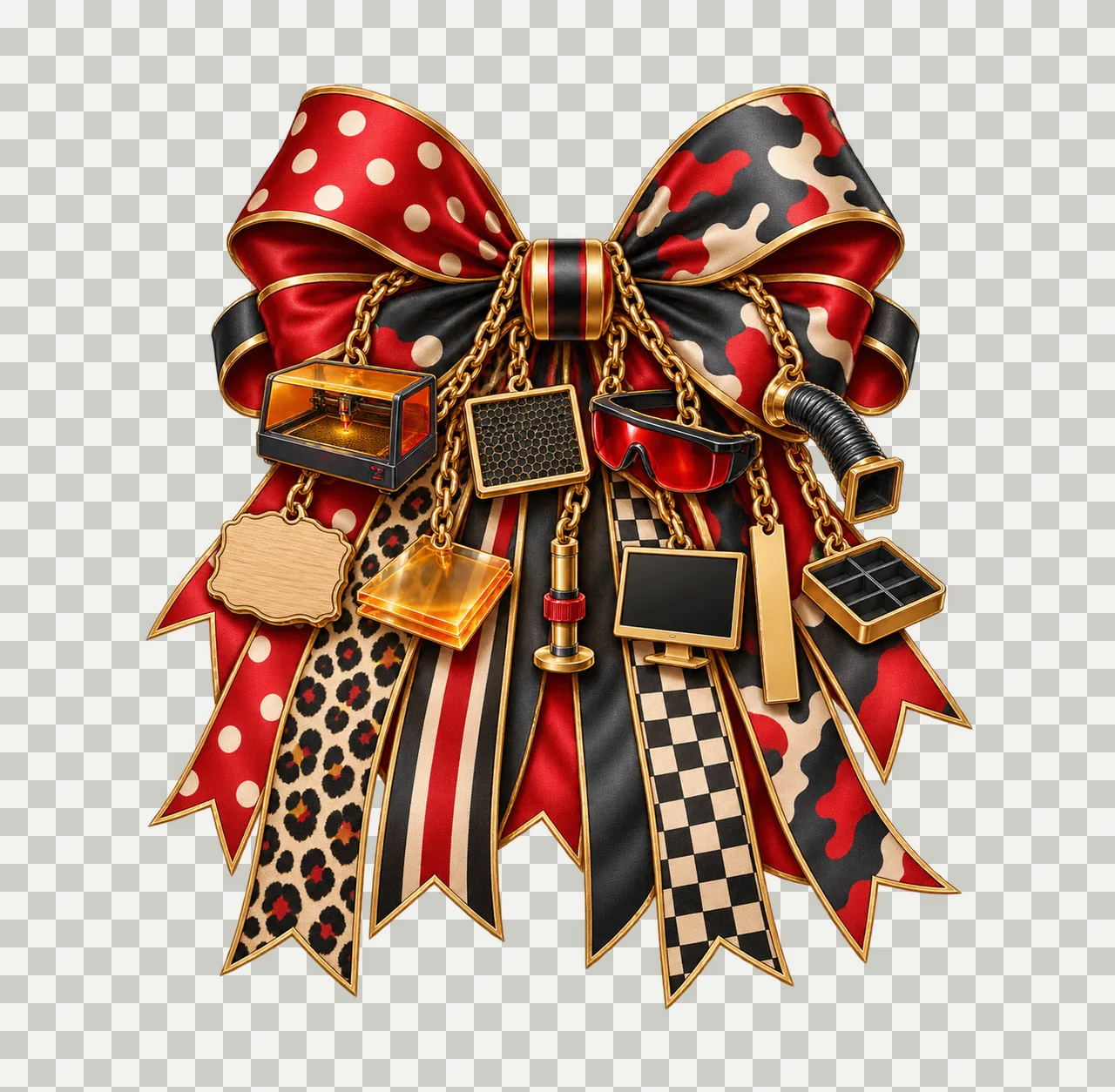 Laser Engraving Maker Bow Charm PNG, Gold Chain Charms, Transparent Sublimation Design, Digital Download transparency and detail preview thumbnail