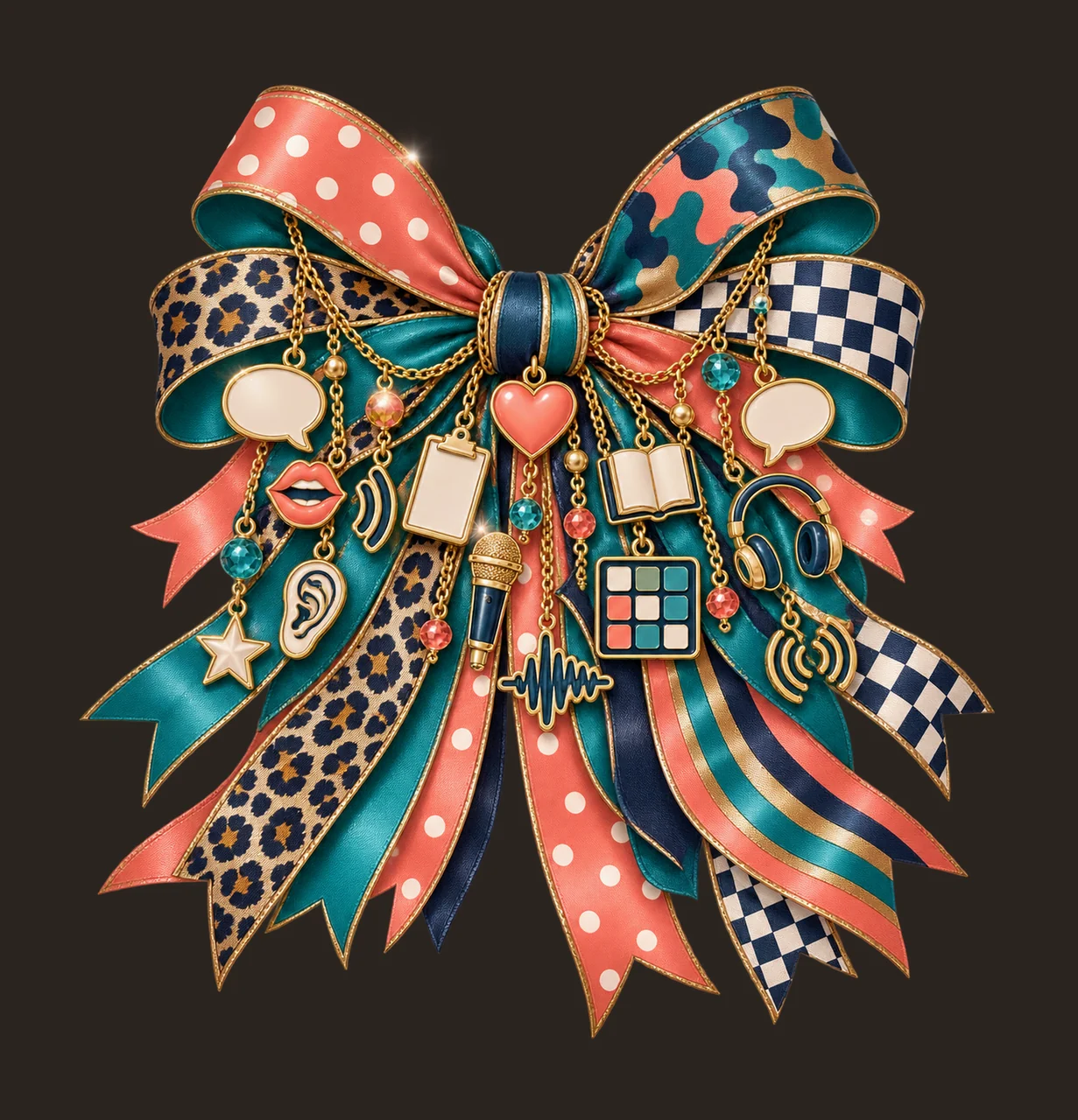 Speech Language Pathologist Bow Charm PNG, Themed Gold Chain Charms, Coquette Ribbon Sublimation Design, Transparent Digital Download contrast preview thumbnail