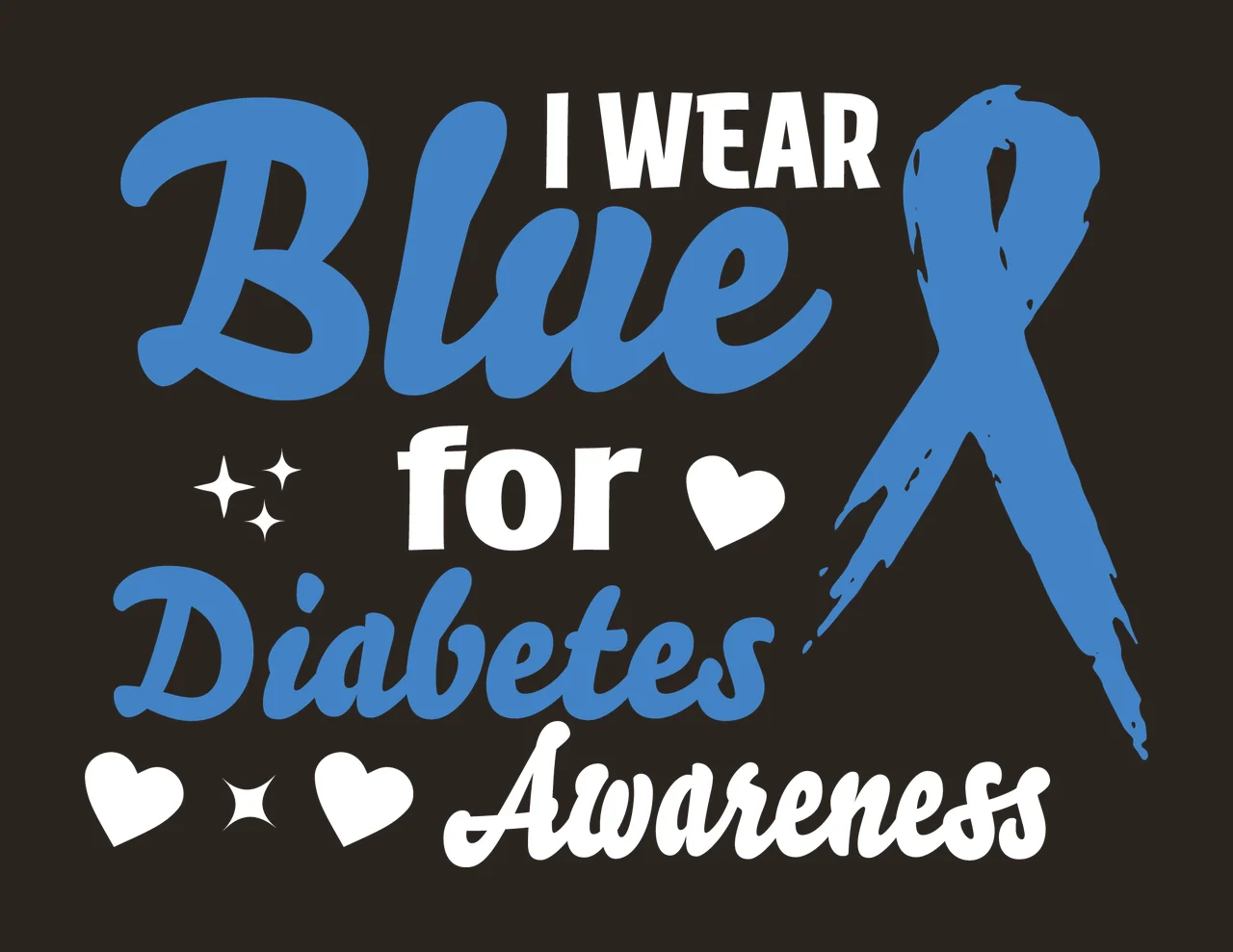 I Wear Blue For Diabetes Awareness ribbon displaying text heart contrast preview thumbnail
