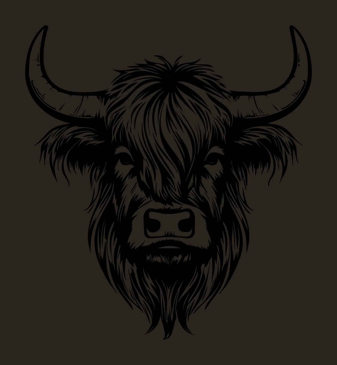 Highland Cow Black And White Portrait staring horns shaggy hair contrast preview thumbnail