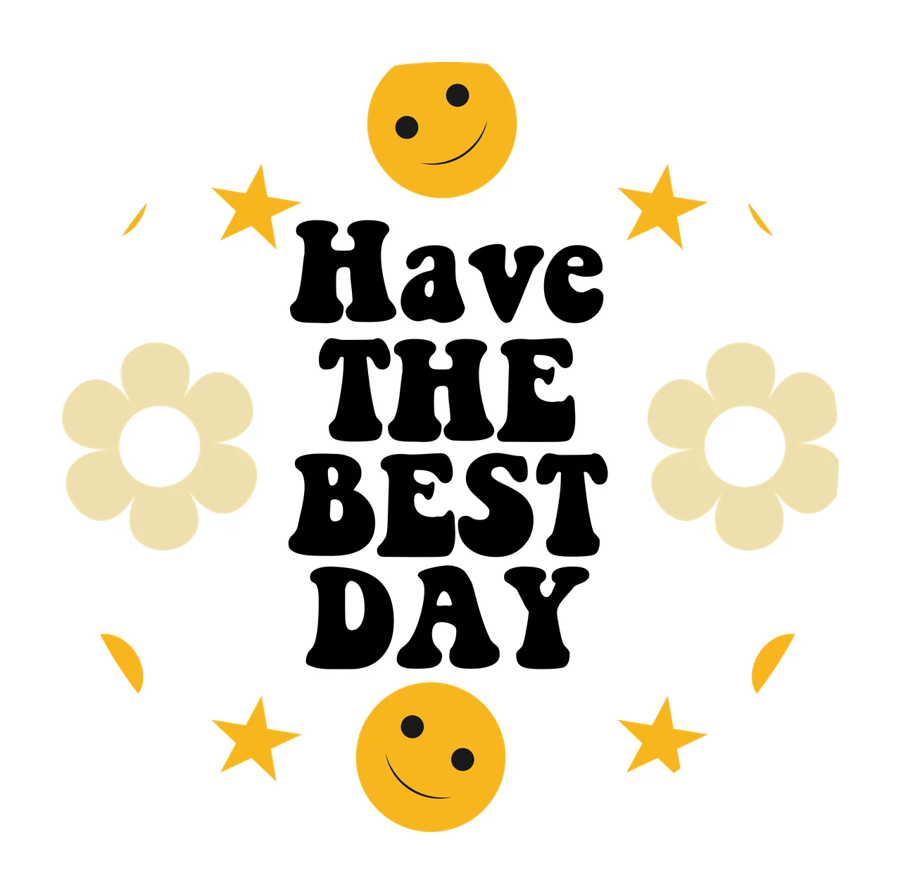Keychain Have The Best Day Circle Graphic smiley faces flowers