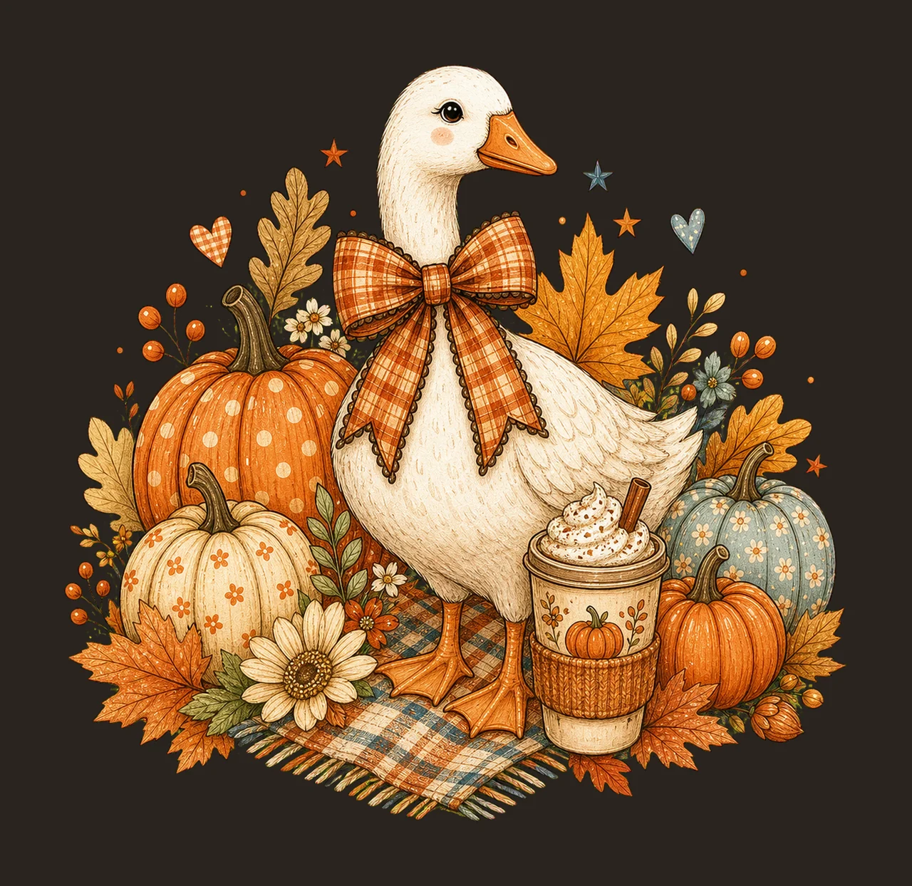Preppy Fall Goose Coquette Autumn Pumpkin Spice Variation D contrast preview thumbnail