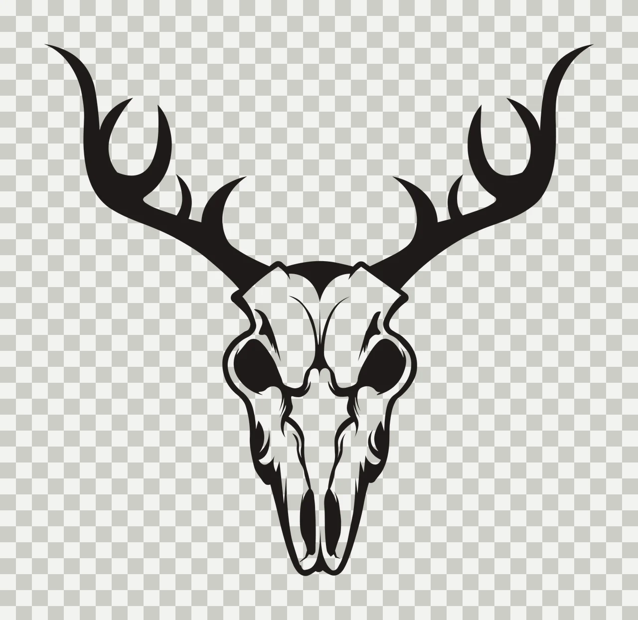Skull Deer With Antlers Silhouette centered black white background transparency and detail preview thumbnail