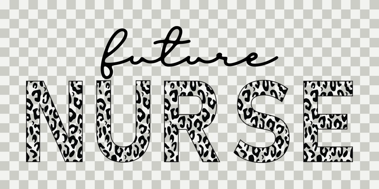 Future NURSE Nursing career slogan Design with script text, block letters, black and white leopard print and nursing student transparency and detail preview thumbnail