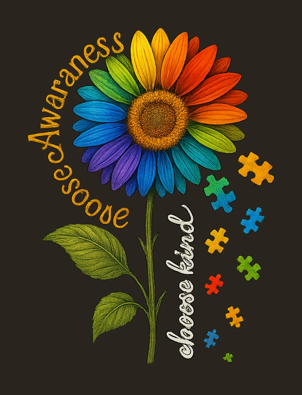 Autism Awareness Puzzle Piece Flower Design Sublimation Art contrast preview thumbnail