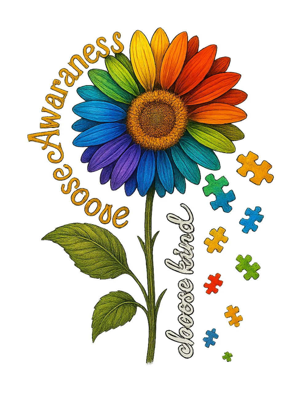 Autism Awareness Puzzle Piece Flower Design Sublimation Art