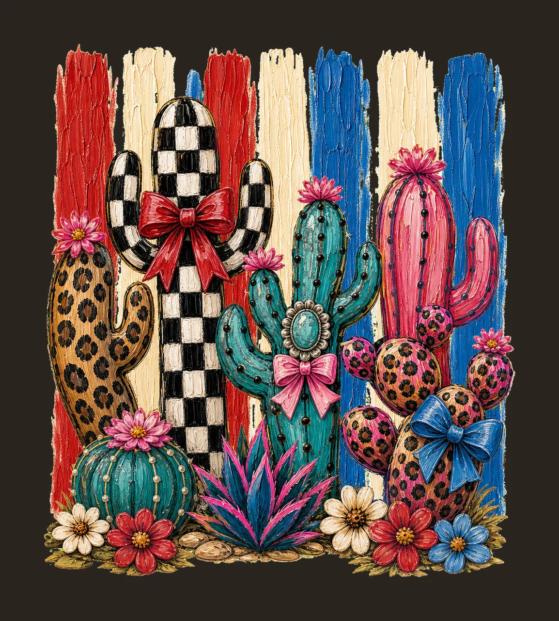 Leopard Checkerboard Western Cactus Faux Oil Variation C contrast preview thumbnail