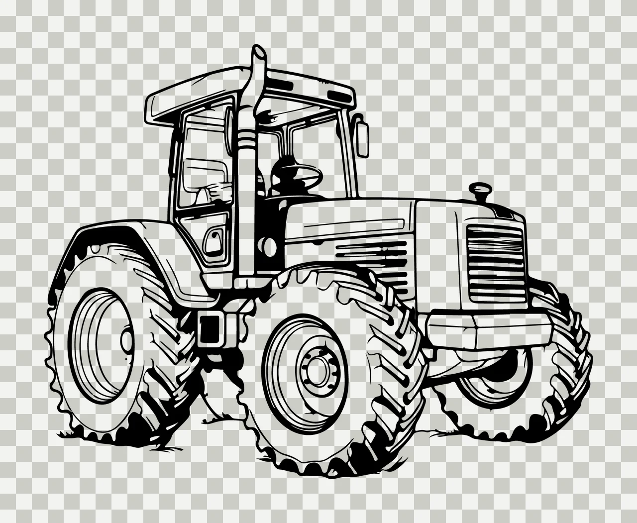 Industrial Tractor Side View Line Illustration standing tires transparency and detail preview thumbnail