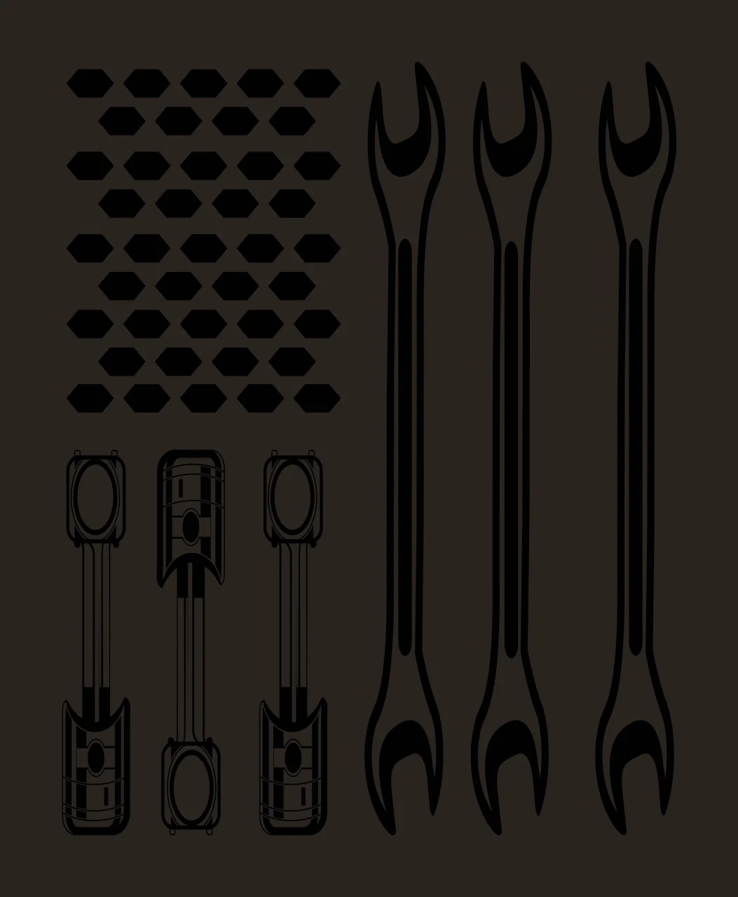 Mechanical Wrench And Piston Set wrenches pistons arranging contrast preview thumbnail