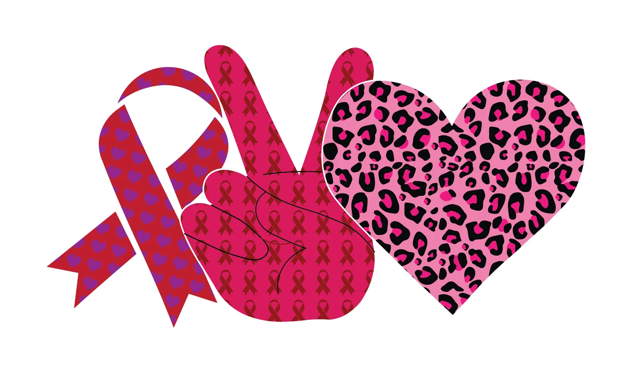 Ribbon Hand Sign And Heart Motif symbol display patterned silhouette