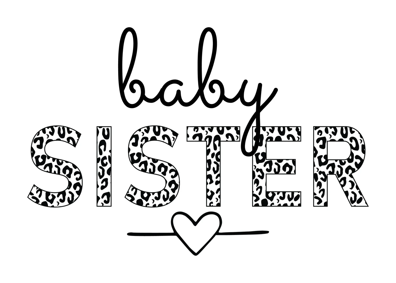 Baby Sister Text With Underlined Heart letter line black white