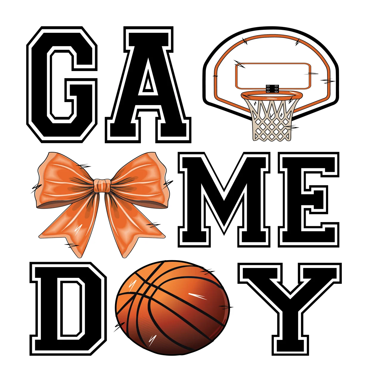 Game Day Lettering With Basketball Hoop text and stationary