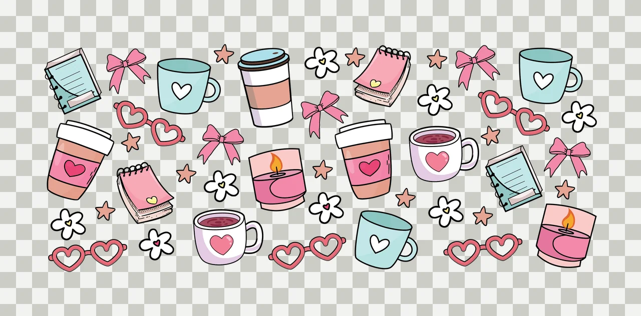 Can Glass Wrap Black Coffee Cup Heart Pattern arranged notebook transparency and detail preview thumbnail