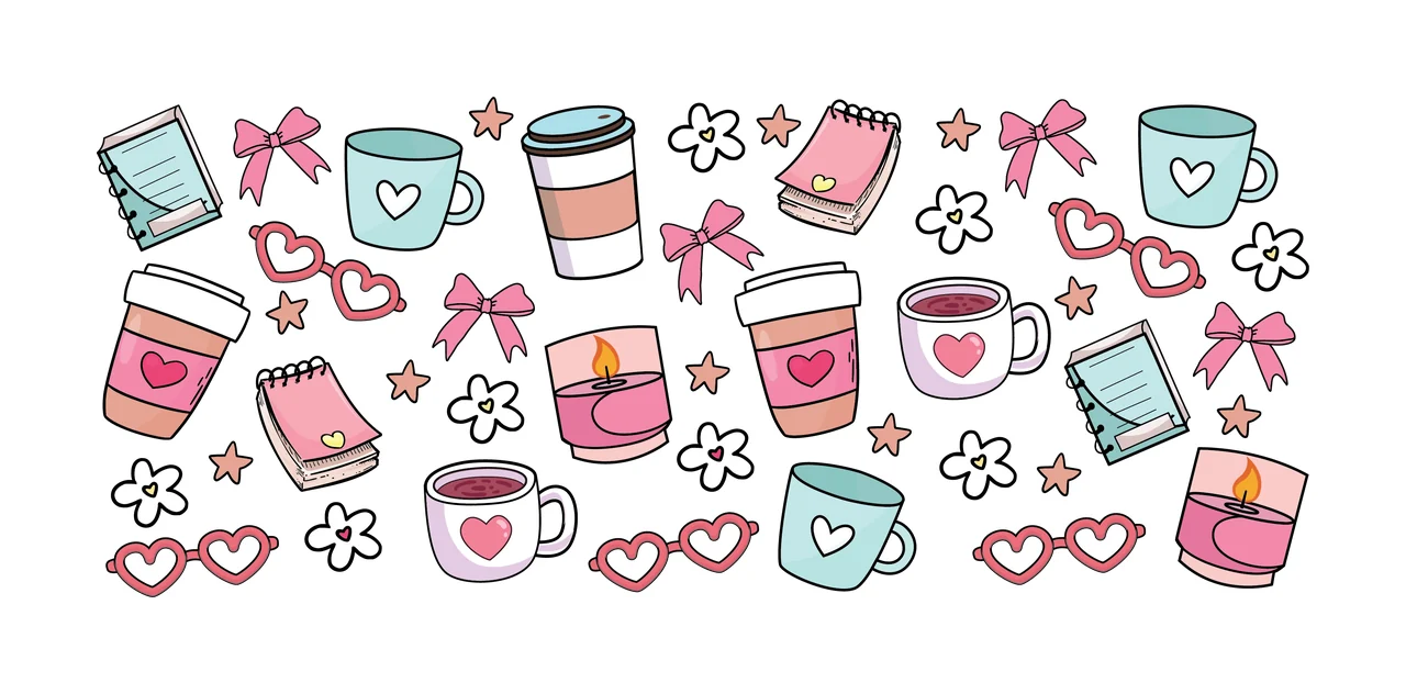 Can Glass Wrap Black Coffee Cup Heart Pattern arranged notebook