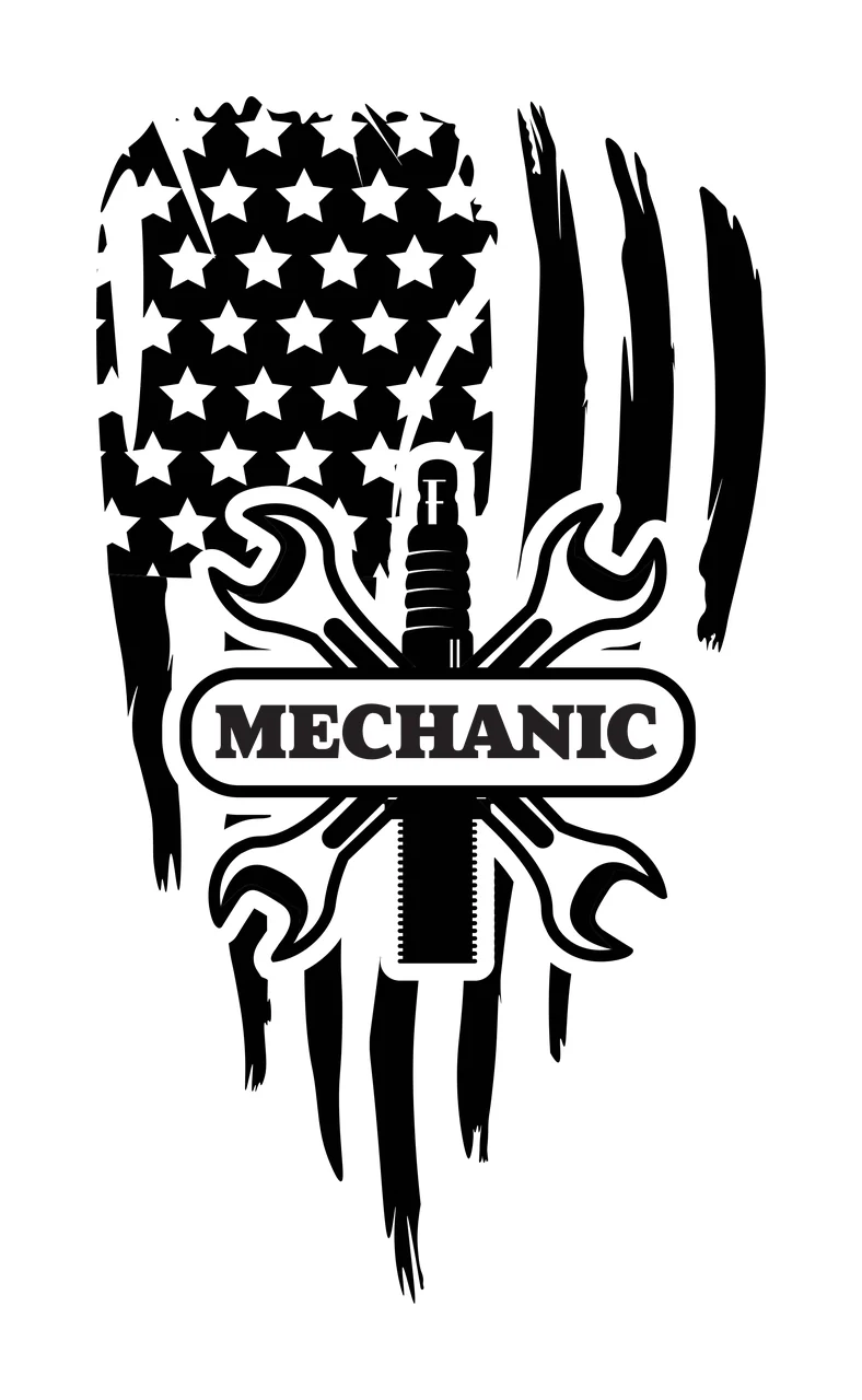 Mechanic Wrench And Spark Plug Graphic sign depicted stars