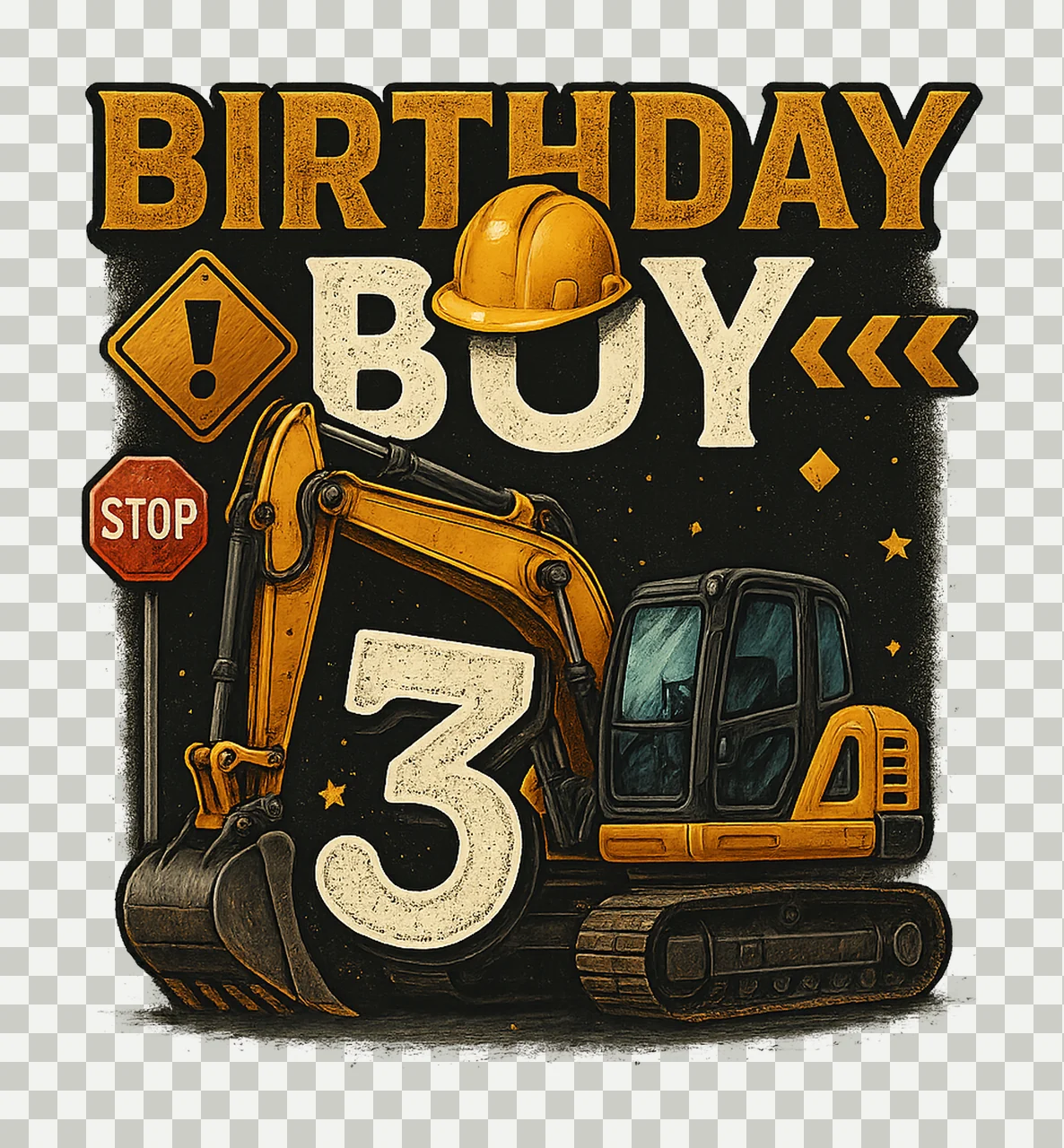 3rd Birthday Boy Excavator Three Years Old Construction Crew transparency and detail preview thumbnail