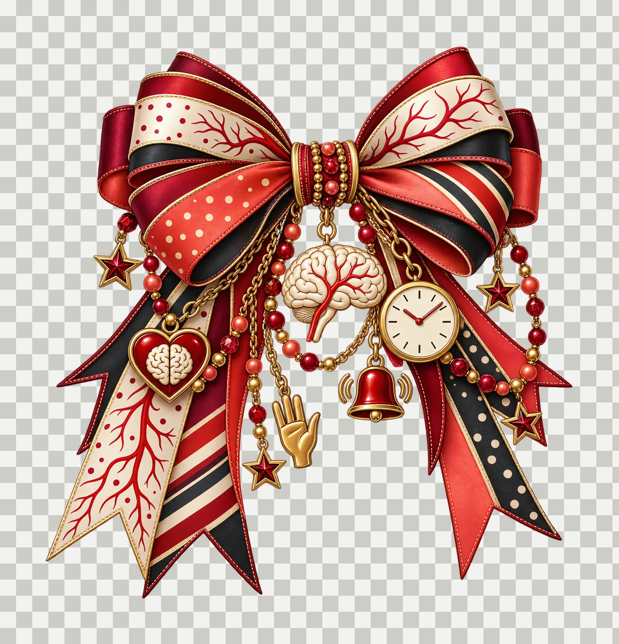Stroke Awareness PNG, Brain and Clock Coquette Bow, No Text Sublimation Clipart, Transparent Digital Download transparency and detail preview thumbnail