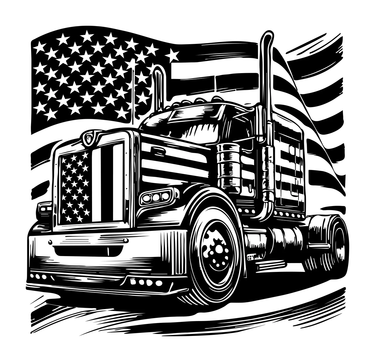 Truck Flag With Grille Design drive smokestacks wheels engraving