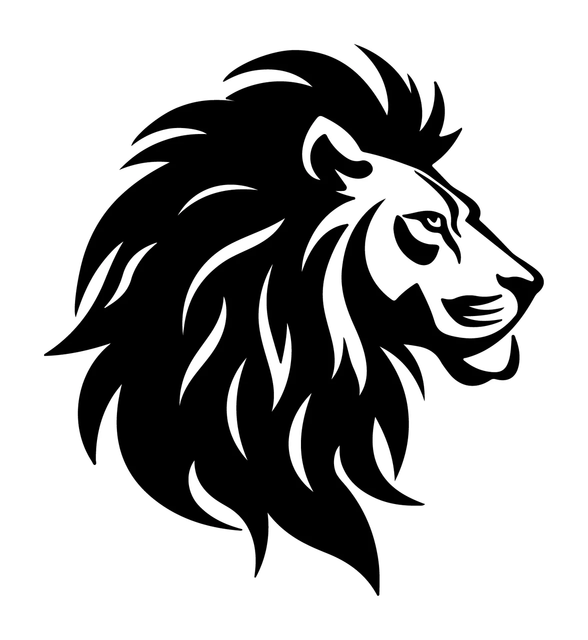 Lion Head Facing Right Silhouette mane eyes muzzle stencil