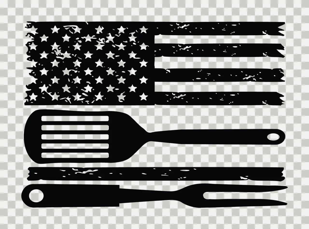 Flag With Utensils And Silhouette In Black transparency and detail preview thumbnail