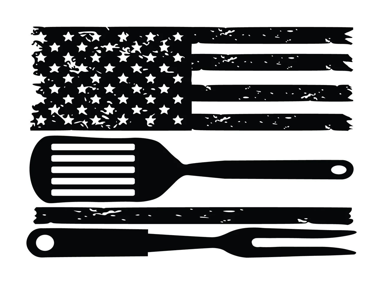 Flag With Utensils And Silhouette In Black