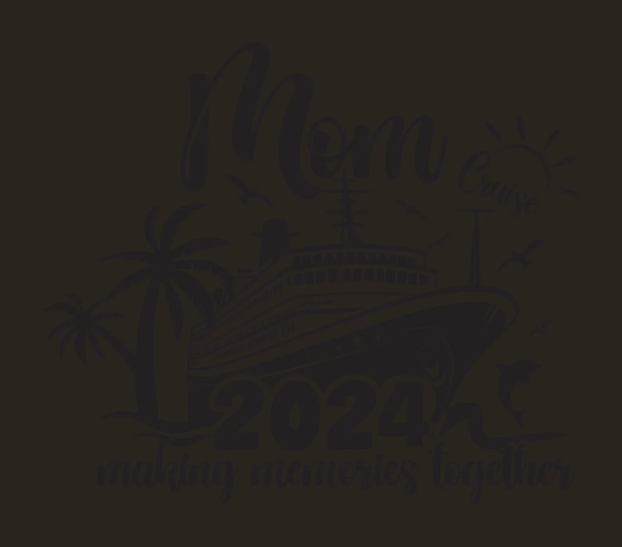 Ship With Palm Trees sailing tree sun bird dolphin black ocean contrast preview thumbnail