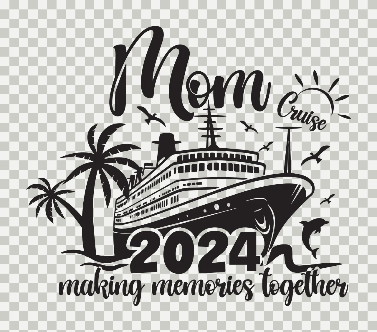 Ship With Palm Trees sailing tree sun bird dolphin black ocean transparency and detail preview thumbnail