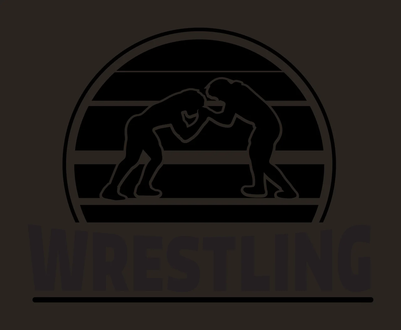 WRESTLING wrestlers Design with silhouette wrestlers, striped arch frame, text line and bold typography in black and white contrast preview thumbnail