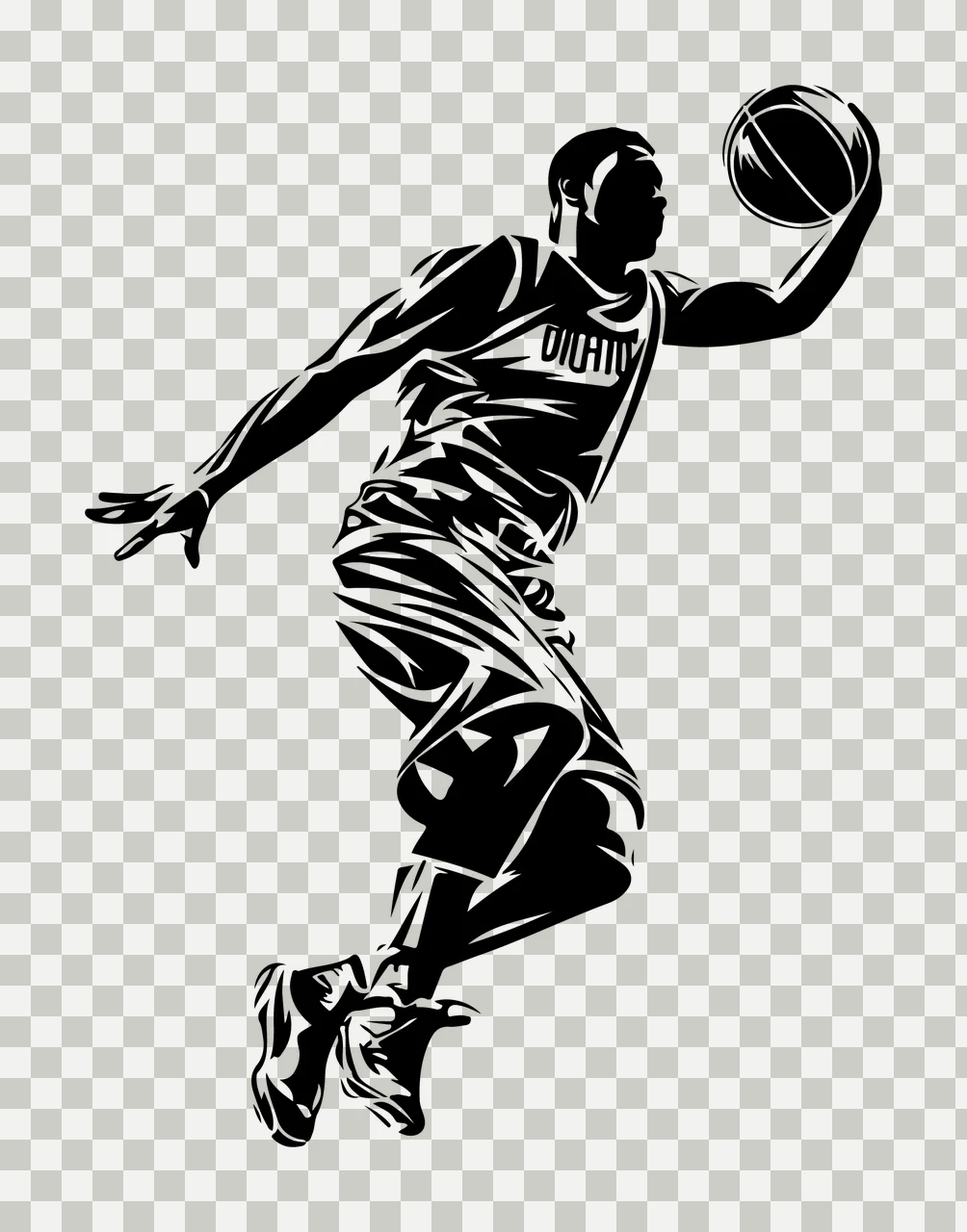 Basketball Player Leaping With Ball Silhouette Person jumping transparency and detail preview thumbnail