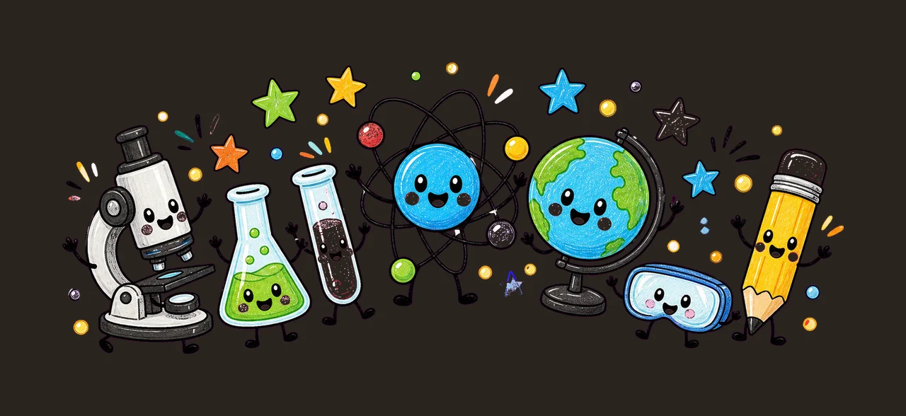 Science Teacher Doodle Characters STEM Teacher Design Atom contrast preview thumbnail