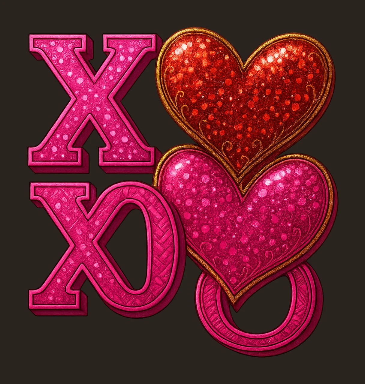 XOXO Valentine Day Heart Glitter Sequins Valentine Heart contrast preview thumbnail