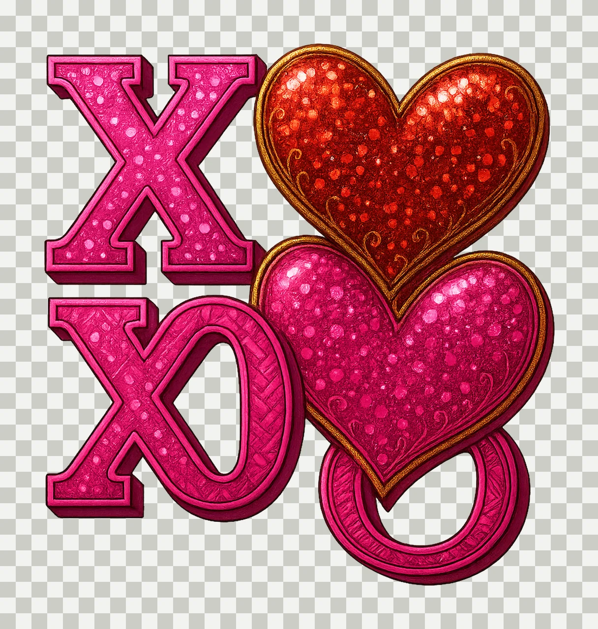 XOXO Valentine Day Heart Glitter Sequins Valentine Heart transparency and detail preview thumbnail