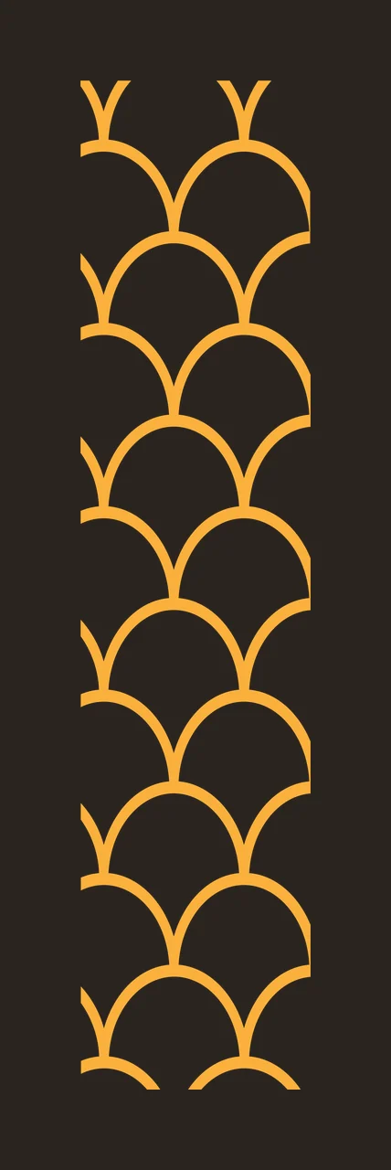Scallop pattern strip with scalloped arches curved lines scale pattern and vertical band in yellow orange and white contrast preview thumbnail