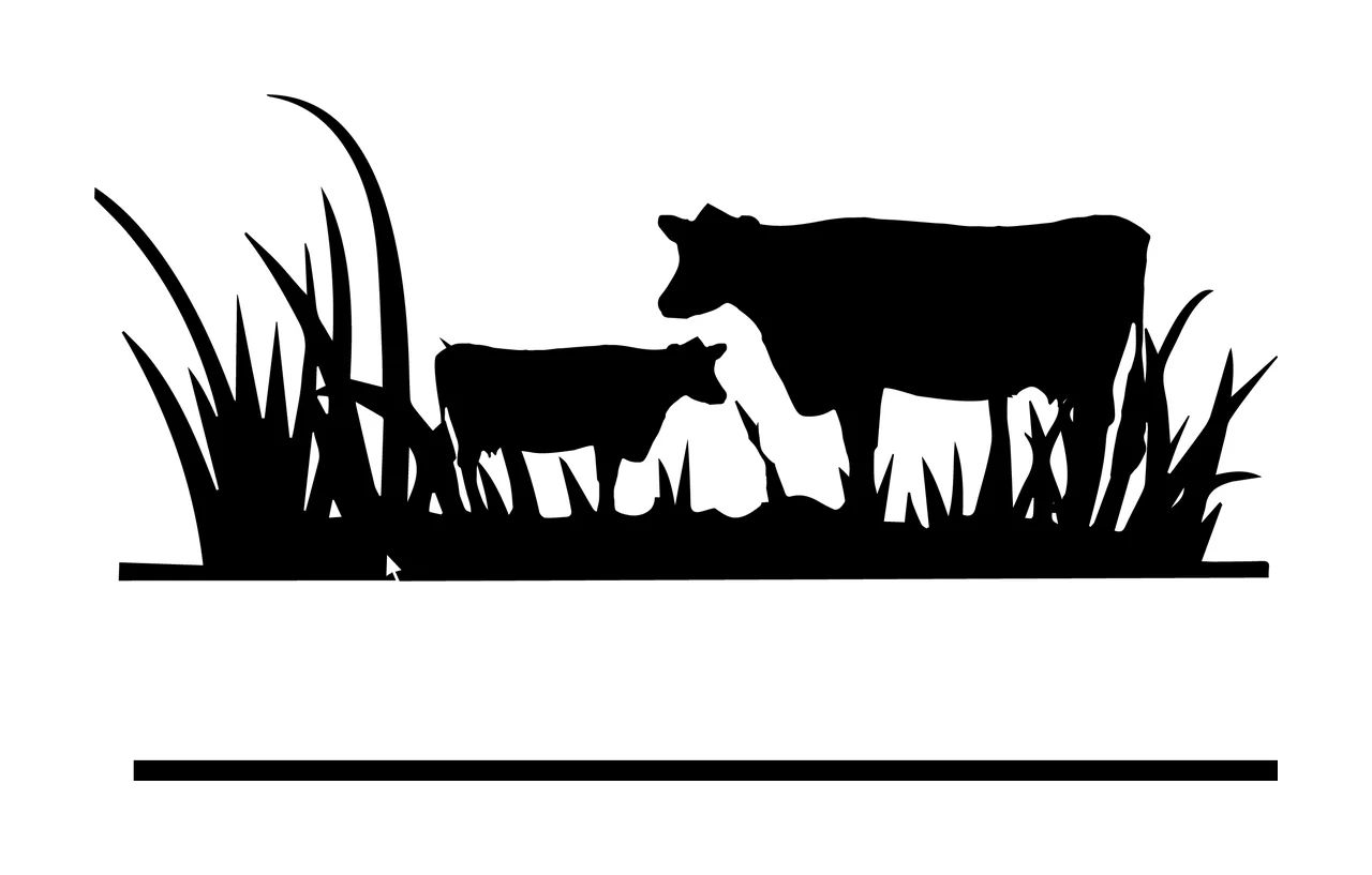 Cows With Blank Label Silhouette Illustration standing grass