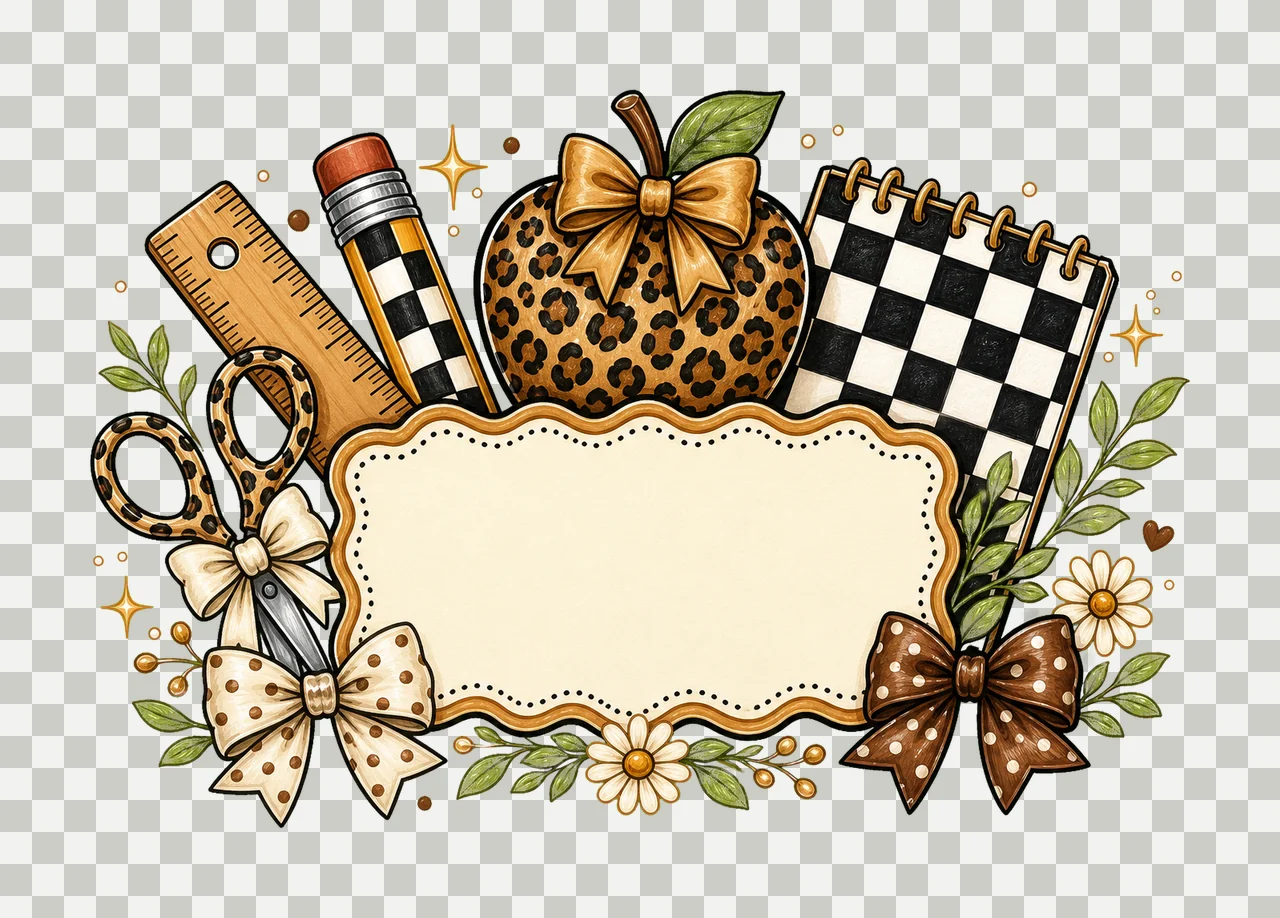 Leopard Print Stationery Frame Design arrangement ruler transparency and detail preview thumbnail