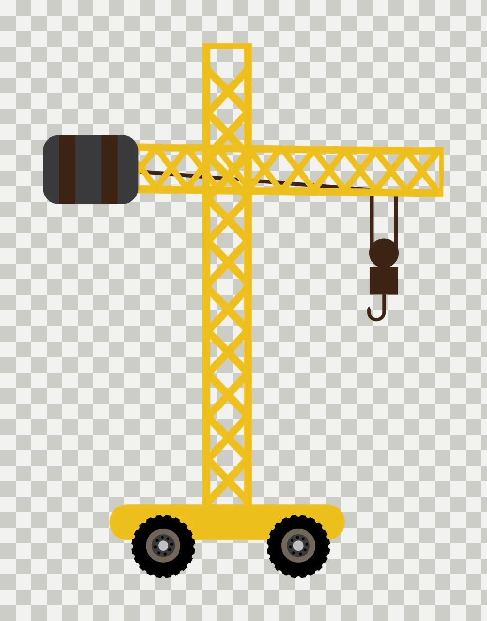 Construction Crane Tower Silhouette Icon hook wheels black transparency and detail preview thumbnail