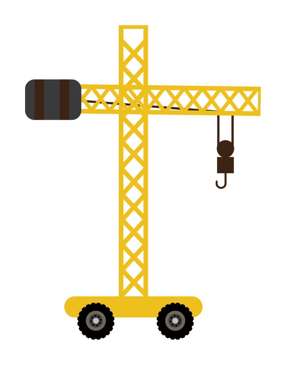 Construction Crane Tower Silhouette Icon hook wheels black