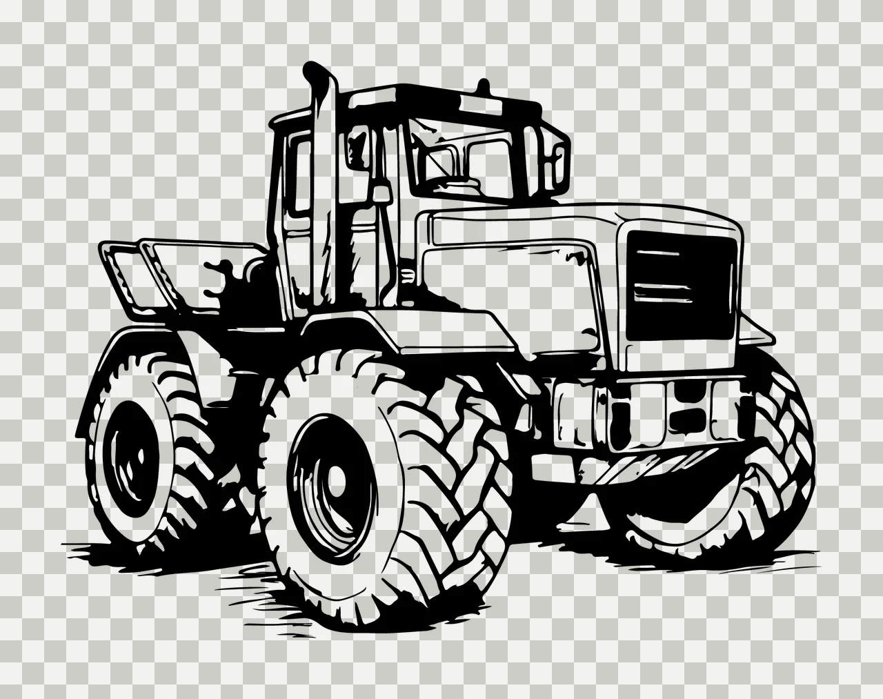 Black Outline Heavy Machinery Tractor stationary wheels tires transparency and detail preview thumbnail