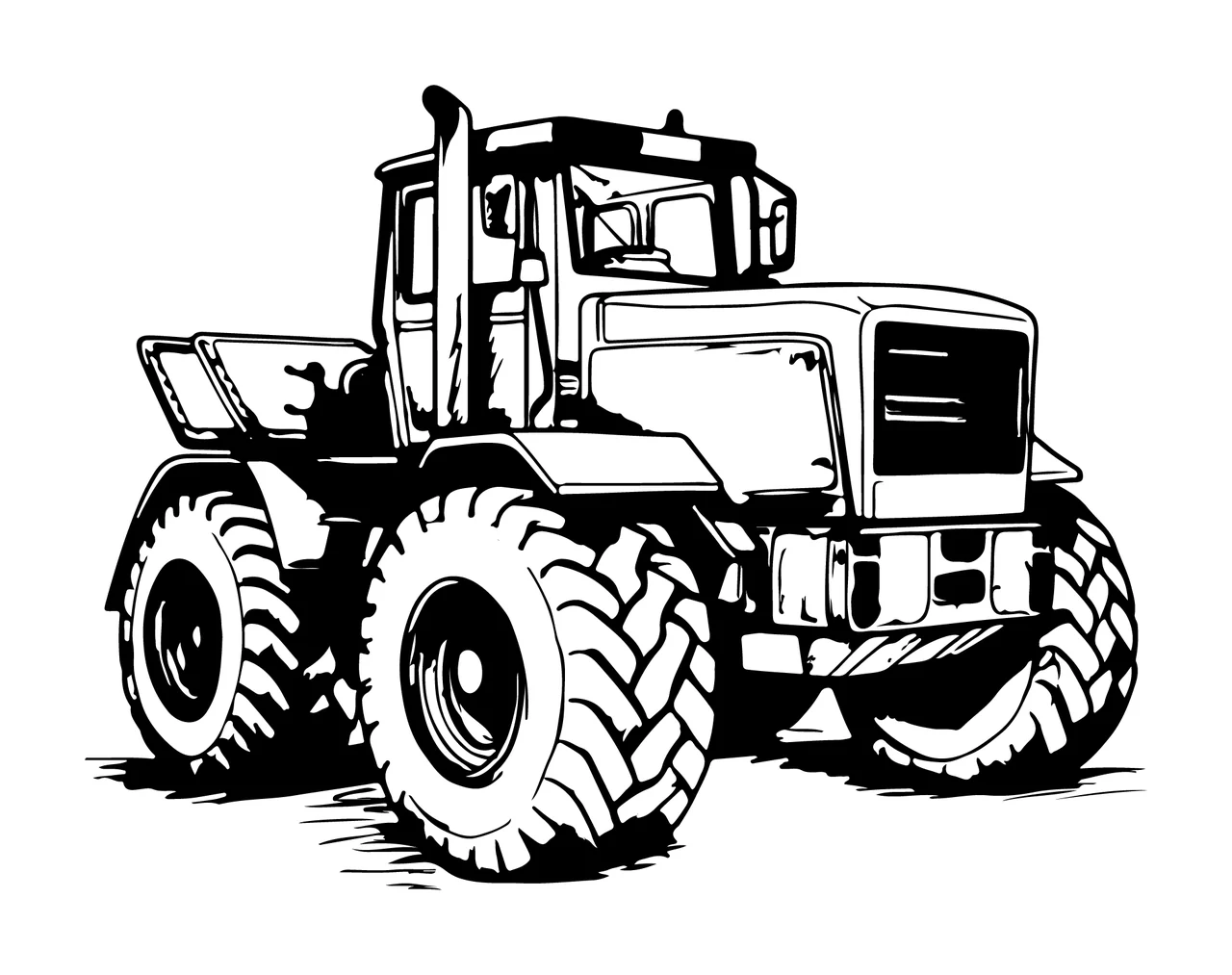 Black Outline Heavy Machinery Tractor stationary wheels tires