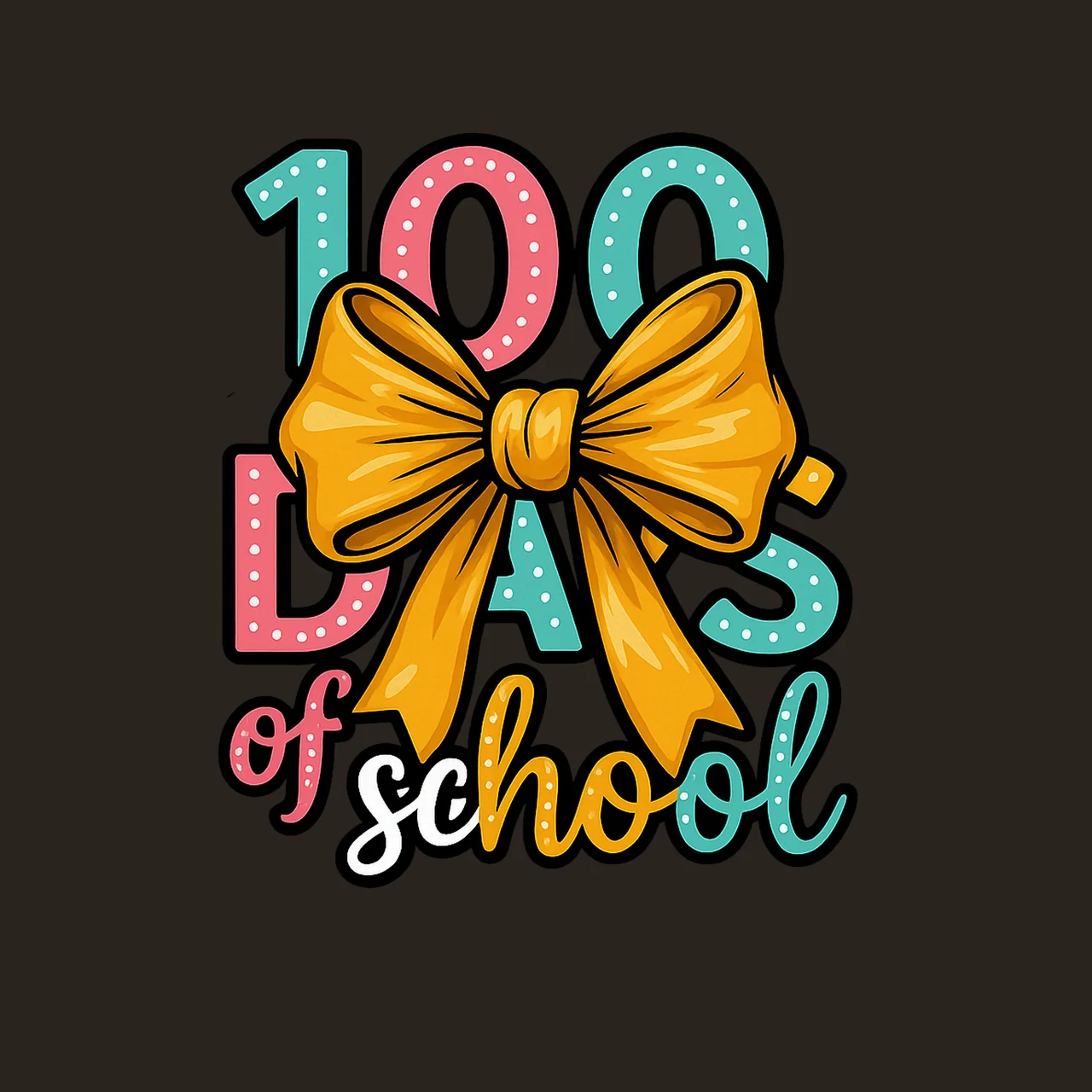 100 Days of School Cute Coquette Bow Pencil Design contrast preview thumbnail