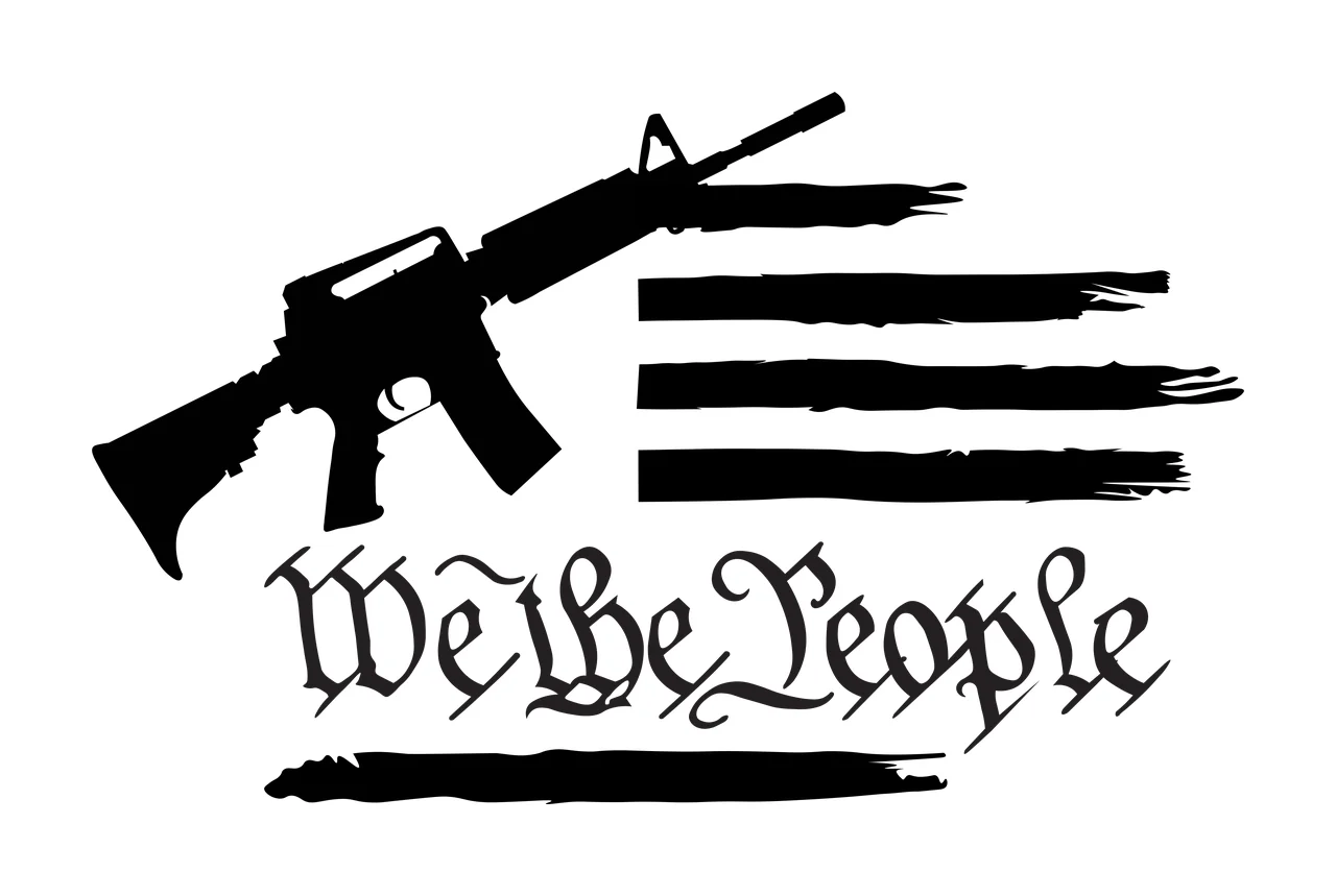 We The People Rifle Flag Graphic text with and distressed black white